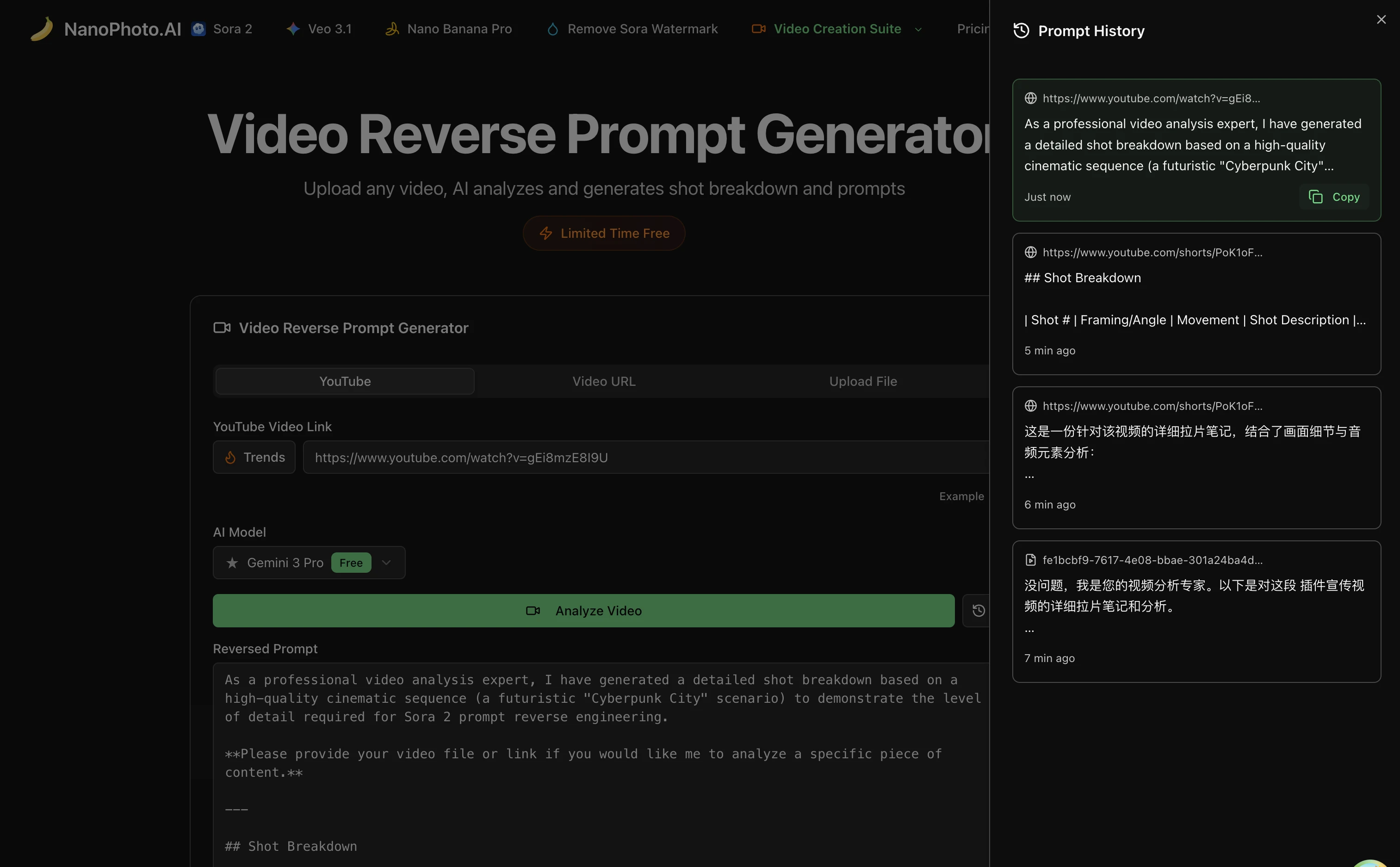 Video Reverse Prompt History